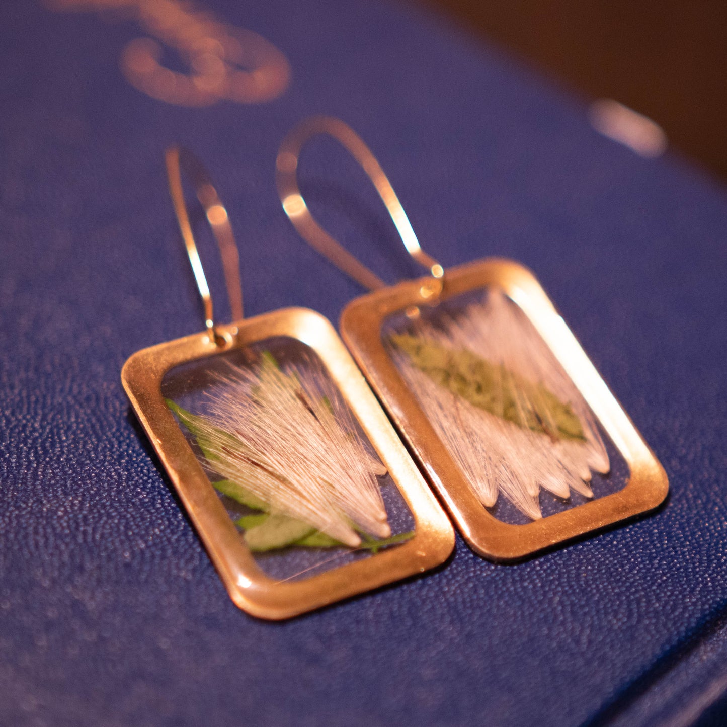 Thistles and Gold Rectangular Floral Earrings 14K Gold Plated